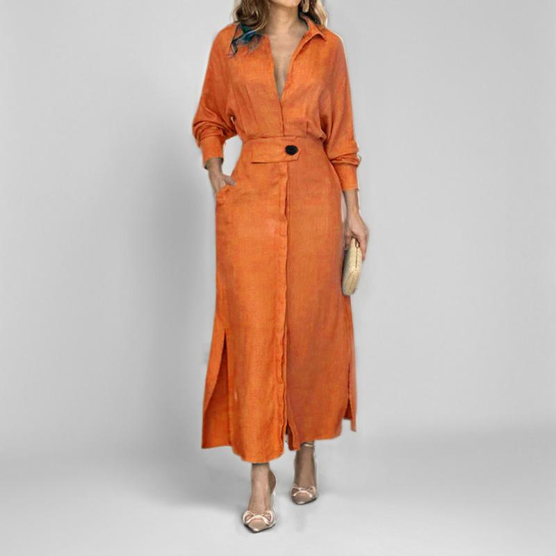 Однотонное платье на шнуровке с приталенной талией, Рубашка с длинным рукавом и асимметричным низом, Платье Женщина