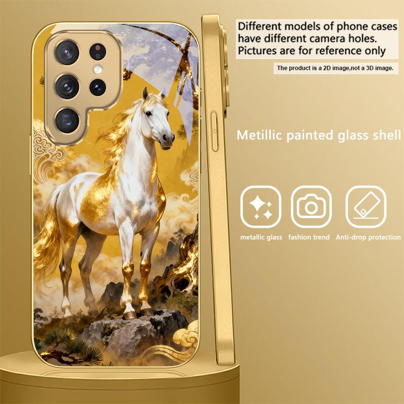 Высокая и крепкая лошадь Для Samsung Galaxy S26 S20 FE S21 S22 S23 Plus S24 Ultra S25Ultra S21+ S22Plus Золотой стеклянный чехол для телефона