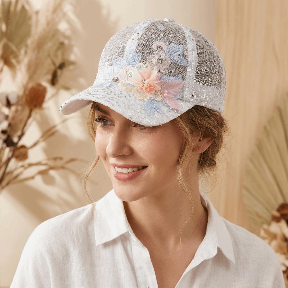 Multi-Color Mesh Baseball Cap 3D Flower Embroidered Casual Peaked Cap Vintage Style Sun Hat Women
