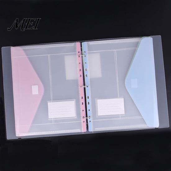 Student Exam Filing Organizer 11 Hole Expandable Binder Folders for 2/3/4 Ring Document Pouch, Plastic Envelopes Snap-on Pouch Pocket with Snap Button