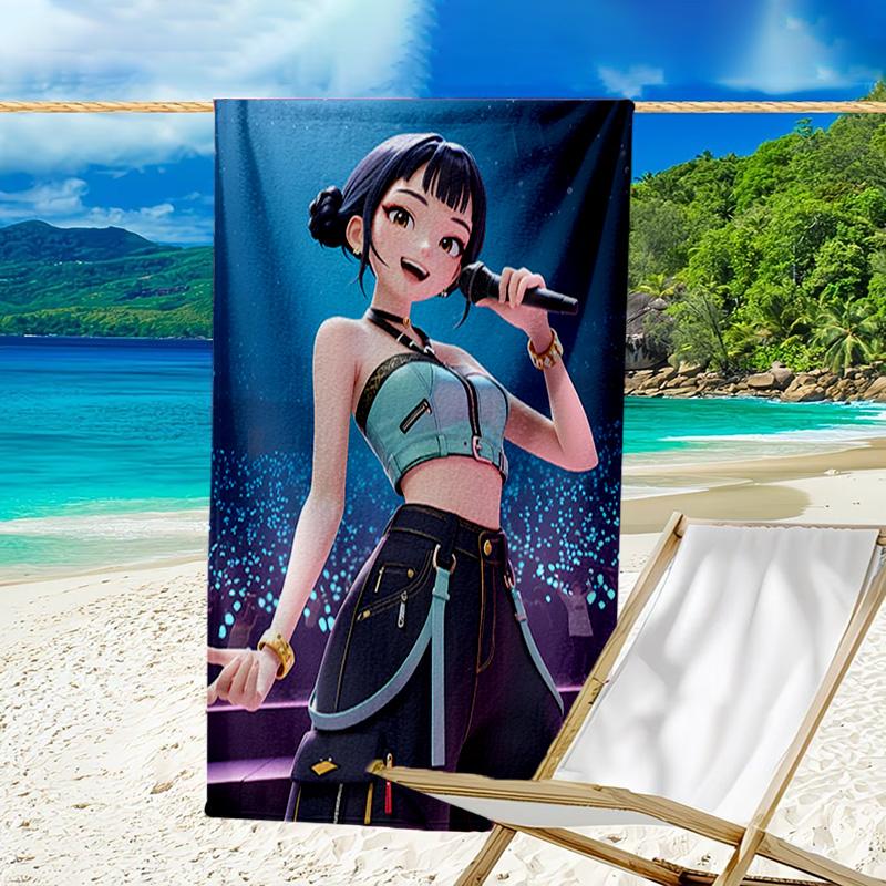 1pc KPop Demon Hunters ZOEY3 Beach Towel, Beach and Seaside Swimming Pool Equipment, Fashion Pattern, Rectangular, Travel Essentials