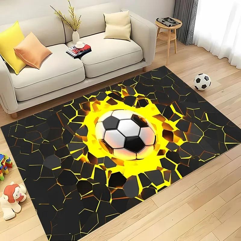 Ball Sports Theme Cartoon Carpet Soccer Floor Mat for Kids' Bedroom Football Large Area Rugs Stylish Living Room and Hallway Rug