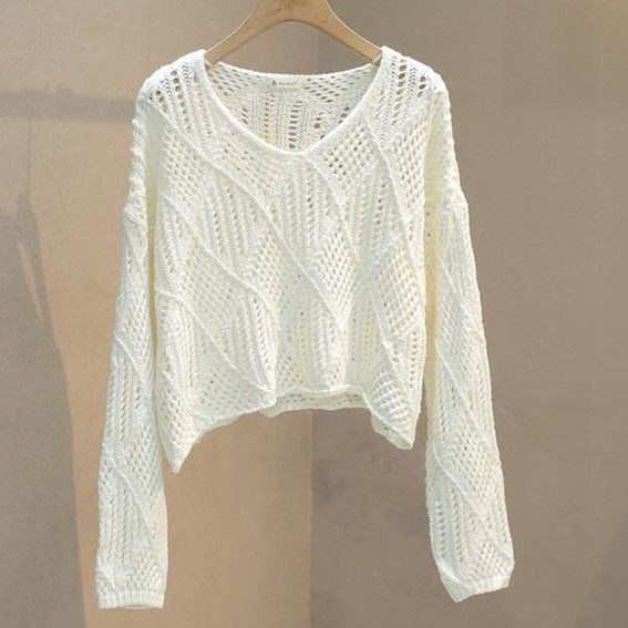 Korean Style Design Loose Fitting Pullover Slim and Hollow Out Versatile Knit Shirt Cover