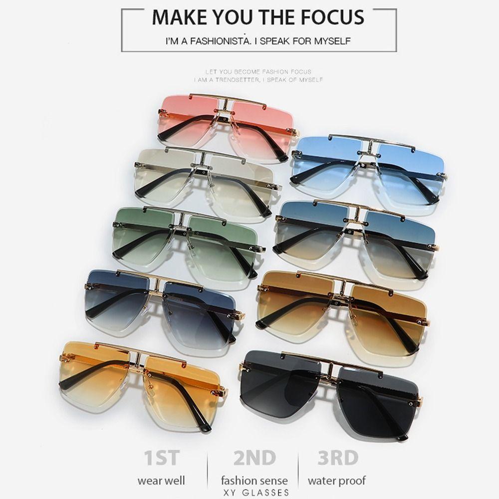 Oversized Double Bridge Frameless Sunglasses Vintage Square Frame Men's Shades Outdoor Gradient Lens UV Protection Sun Glasses