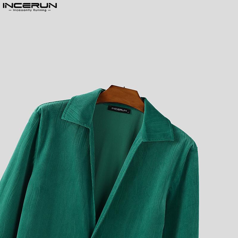 INCERUN Men Autumn Winter Long Sleeve One Button Casual Split Texture Long Tunic Tops Cardigan