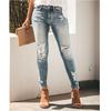 European And American Women'S Jeans Slim Fit, Revealing A Sexy Ripped Hole, Mid Rise Denim Pants