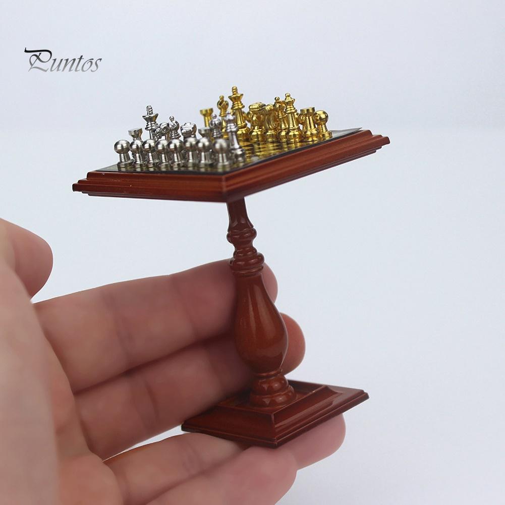 Puntos 1/6 1/12 Миниатюрный кукольный домик Магнитная шахматная доска Настольный набор Дети DIY Декор Игрушка