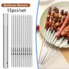 15 шт./комплект плоских шампуров для барбекю из нержавеющей стали, железные палочки для кебаба, новые шампуры для барбекю на открытом воздухе
