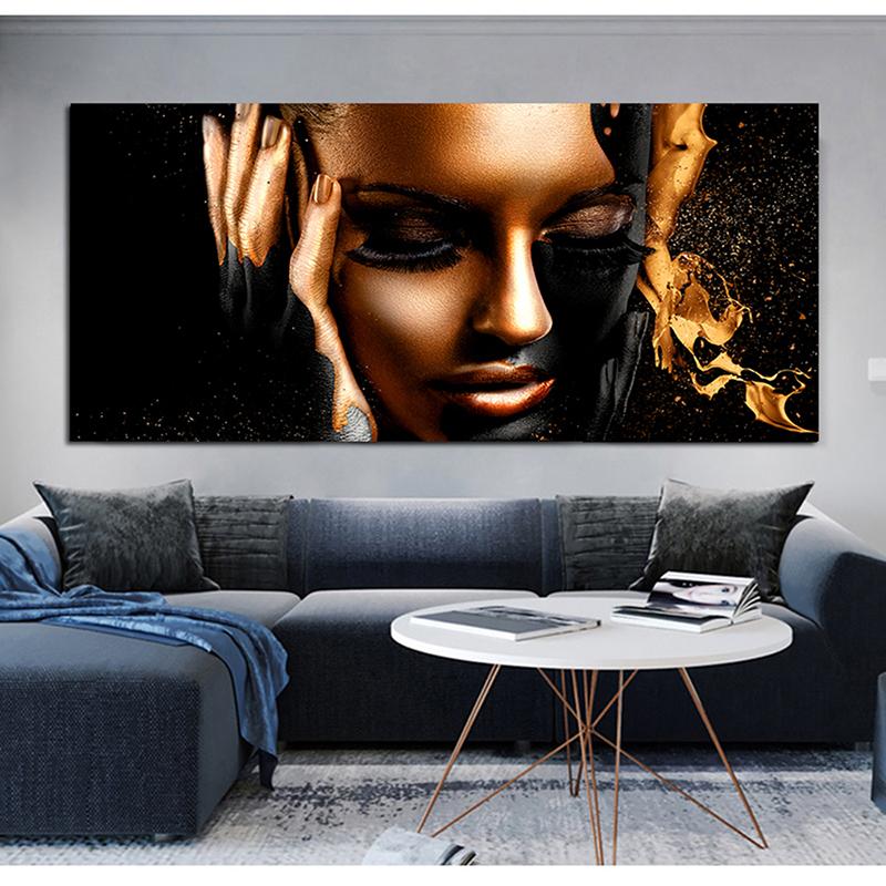 Black Gold Nude African Art Woman Oil Painting On Canvas Posters and Prints Scandinavian Wall Picture for Living Room No Frame