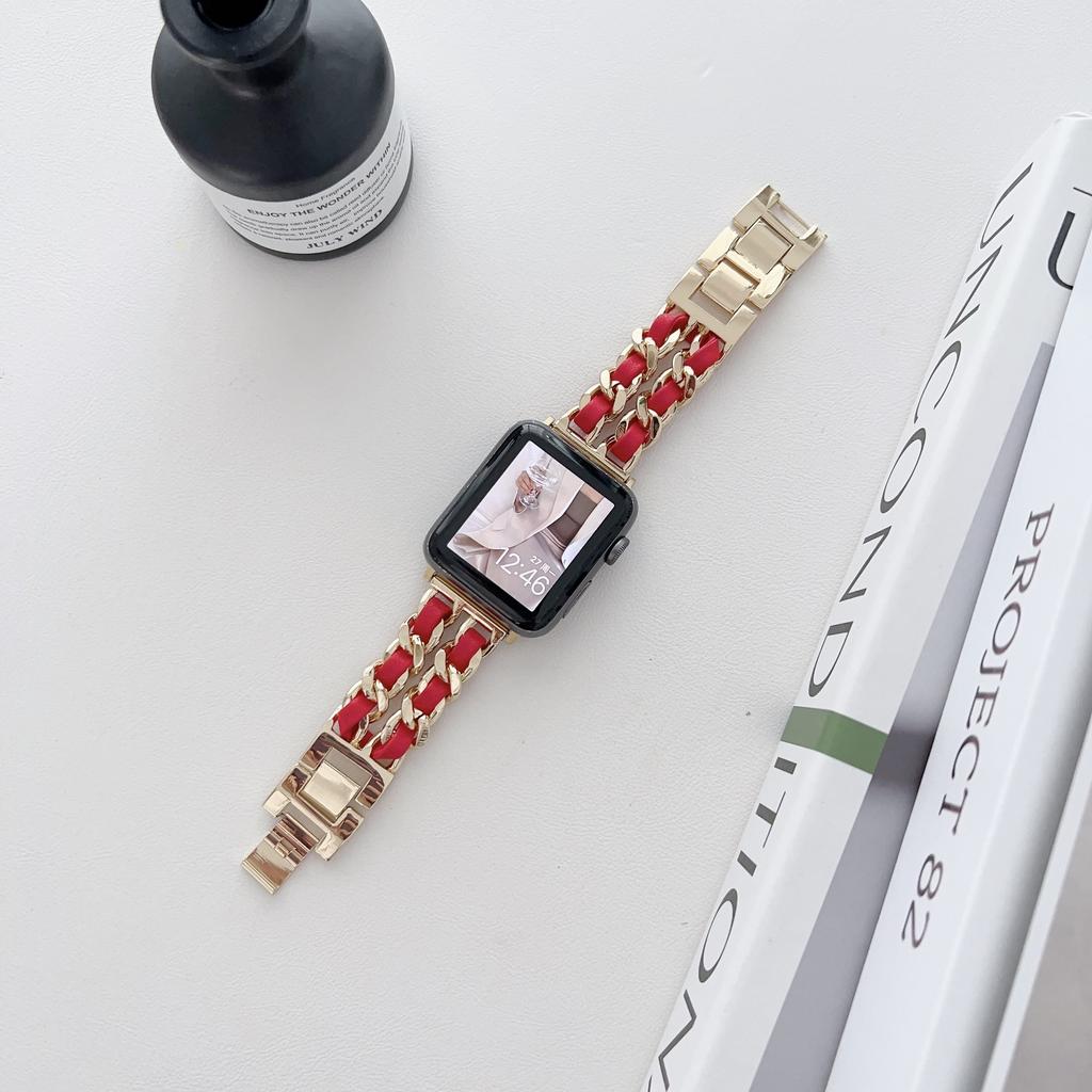 Металлический кожаный ремешок для Apple Watch 49 мм 45 мм 41 мм 44 мм 40 мм 42 мм 36 мм Женский ремешок для часов iWatch Series 10 9 8 7 6 5 4 SE