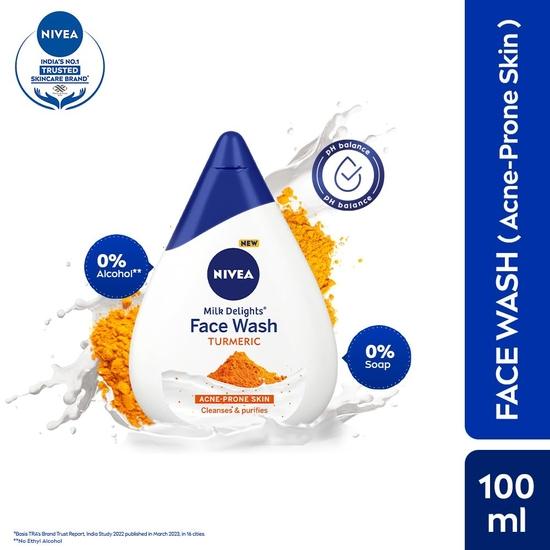 NIVEA Milk Delights Куркума для умывания лица 100 мл | Устраняет 99,9% бактерий, вызывающих прыщи | Лучший pH, подходящий для кожи | Все типы кожи