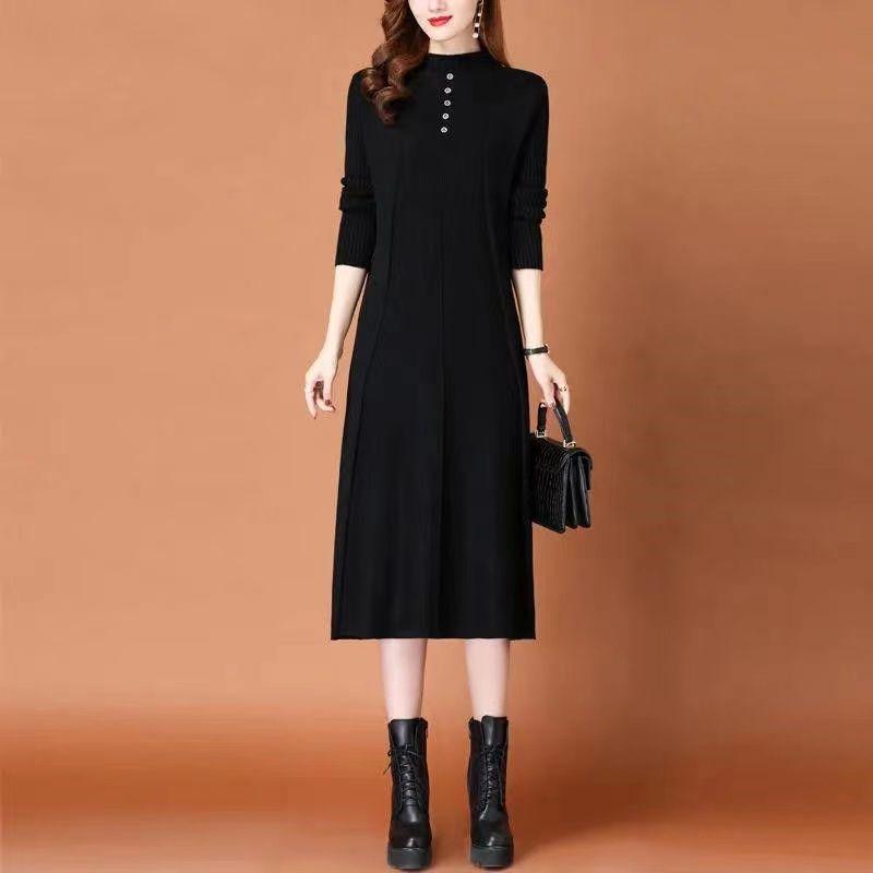Женское вязаное платье-пуловер средней длины с высоким воротником, новинка 2022 года, осенне-зимний темпераментный свитер с тонким низом, женский пуловер