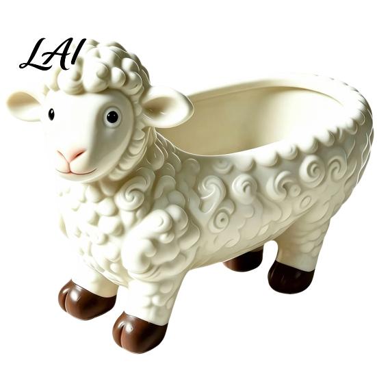 Childlike Gift for Plant Lovers Curly Sheep Planter Pot Resin Cute Lamb Flower Decorative Small Green Vessel Animal Pot Succulents Cacti Indoor