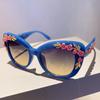 New Sunglasses Large Frame Women Cat Eye Glasses Retro Fashion Floral Sunglasses Trendy Sunscreen Sunglasses Vacation Glasses