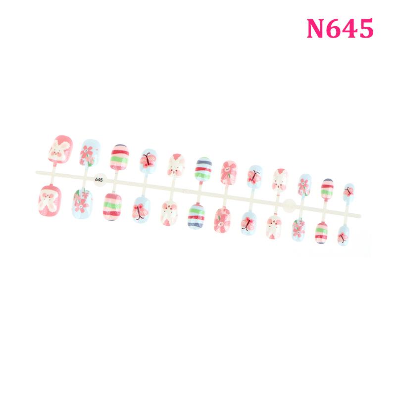 Kids Cartoon Pattern Design Wearing Fake Nails Strips Nail Tips Special Manicure Popular Children False Nails Press