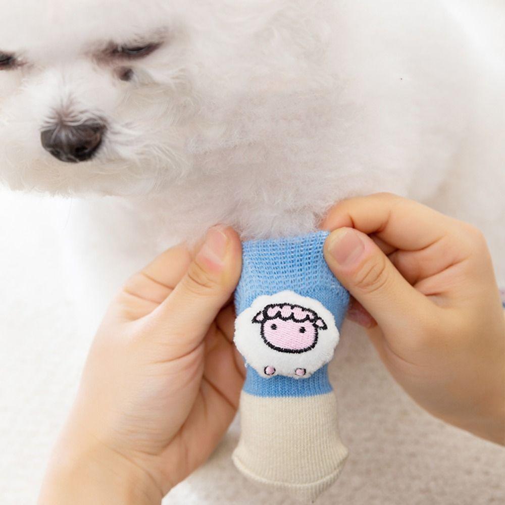 4pcs Knitted Dog Socks Cartoon Pet Dog Accessories High Quality Pet Socks