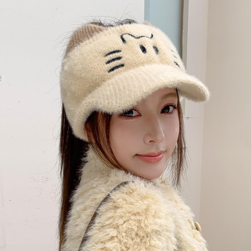 Thick Cat Ear Hat Soft Knit Knitted Cap Cute Visor Beanie  Cold Weather