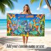 Dinosaur Theme Quick Dry Beach Towel Custom Name Text Print Large Sand Resistant Towel Beach Vacation