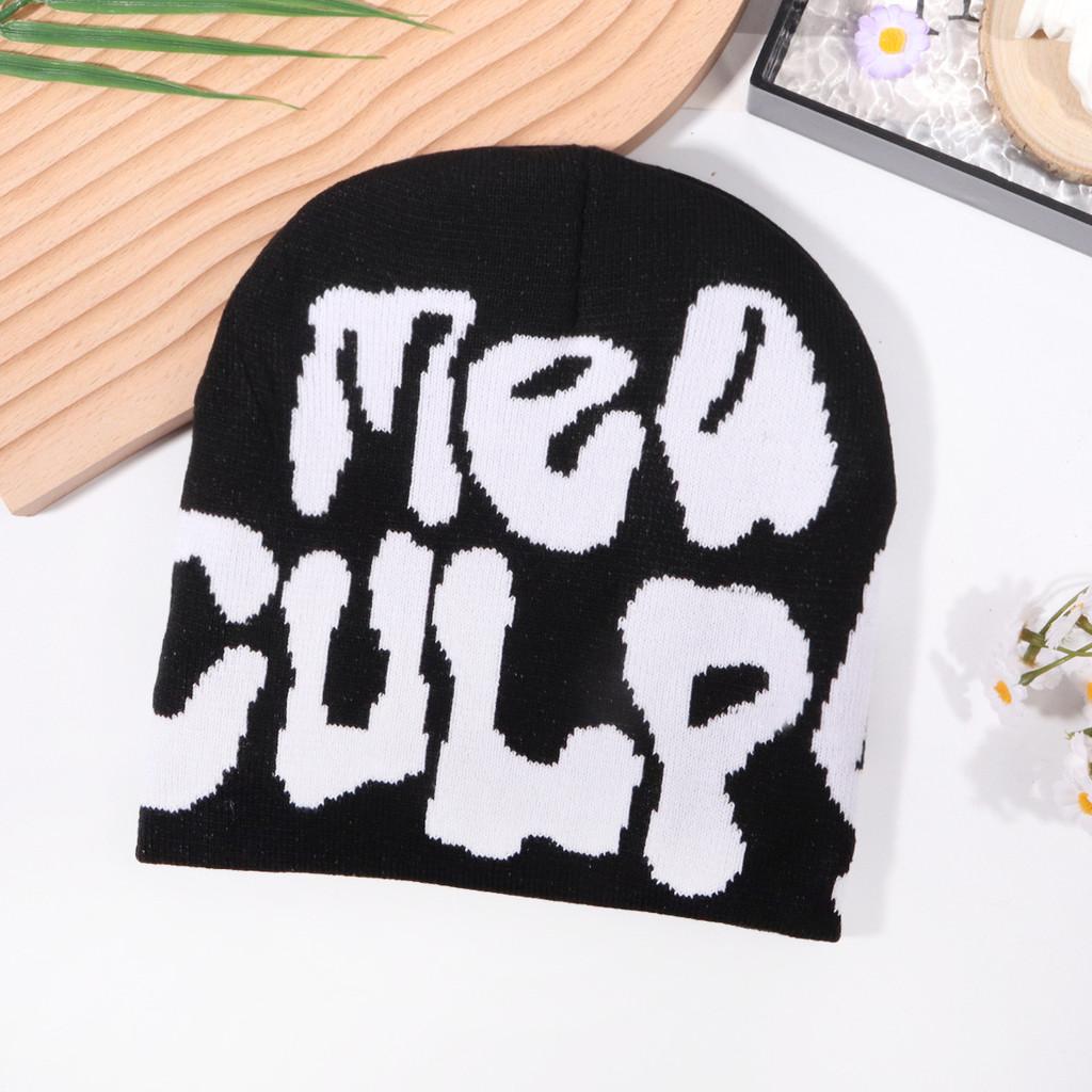 Hip Hop Letter Y2k Beanie Hat With Warm Acrylic Fabric For Streetwear And Fall Outdoor Activities
