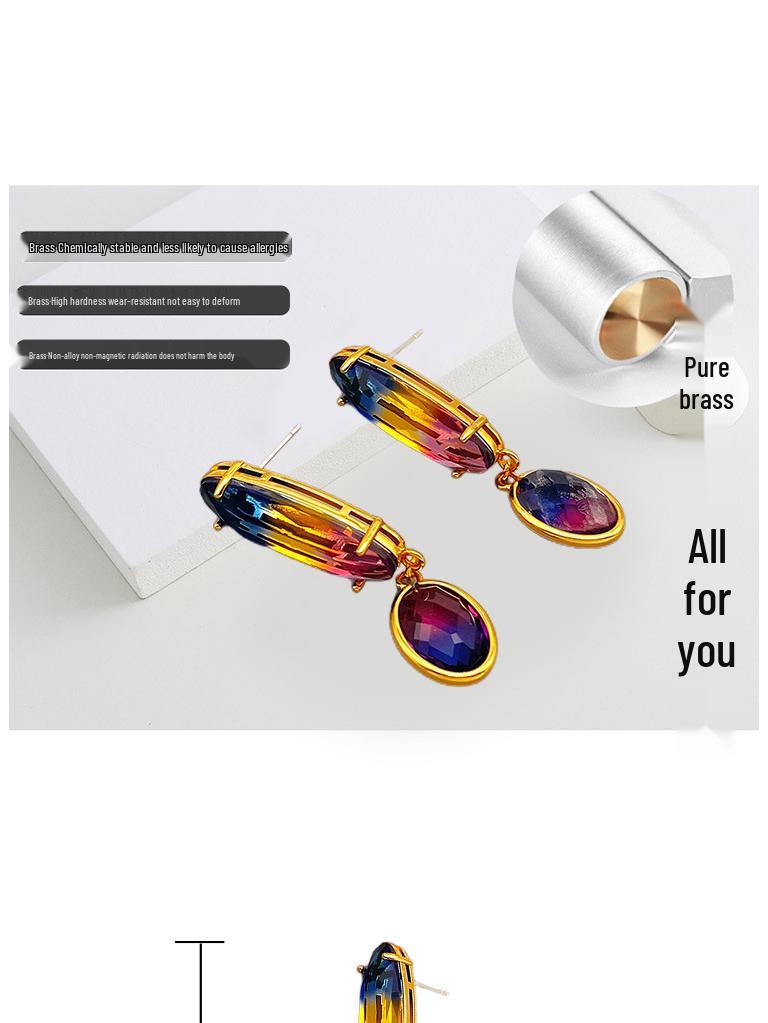 French Retro Gradient Crystal Earrings: Elegant High-End Dangle Jewelry for Women