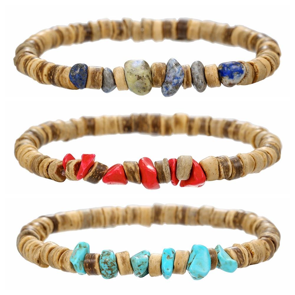 3 шт./комплект, мужские браслеты в богемном стиле, этнический стиль, кольцо для руки из кокосовой скорлупы, браслет из бусин, набор для девочек