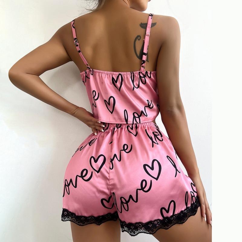 Sexy Floral Pajama Set Women's 2 Pieces Sleepwear Pyjamas Silk Satin Cami Top and Shorts Pajamas Summer Pajamas Set for Women