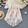 Юбка с рюшами, феминный темперамент, весенне-летняя, тонкая, длинная секция, высокая талия, А-силуэт, сетка, нерегулярная юбка-торт