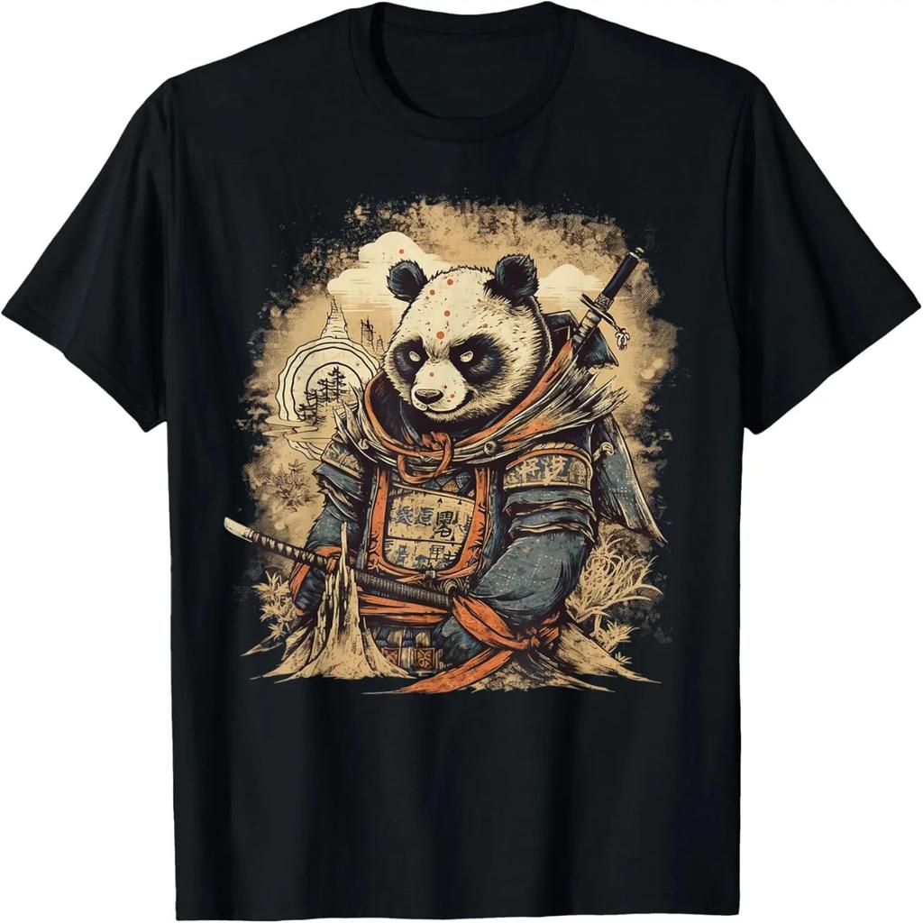 Retro Japanese Culture Graphic Lover Samurai Panda Art T-Shirt
