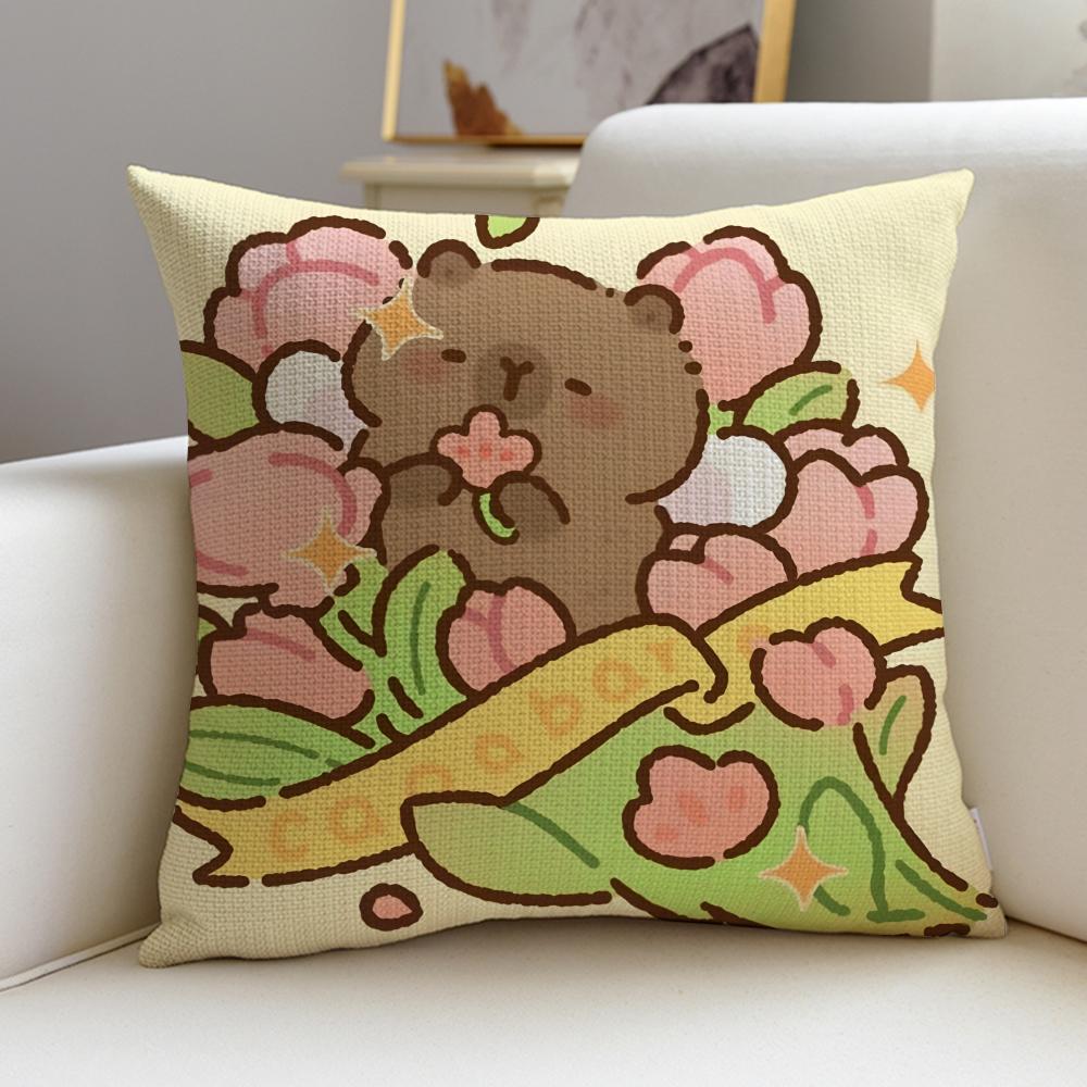 Calm CCapybaraS Cushion Cover Breathable and skinfriendly linen pillowcase square removable and washable cushion