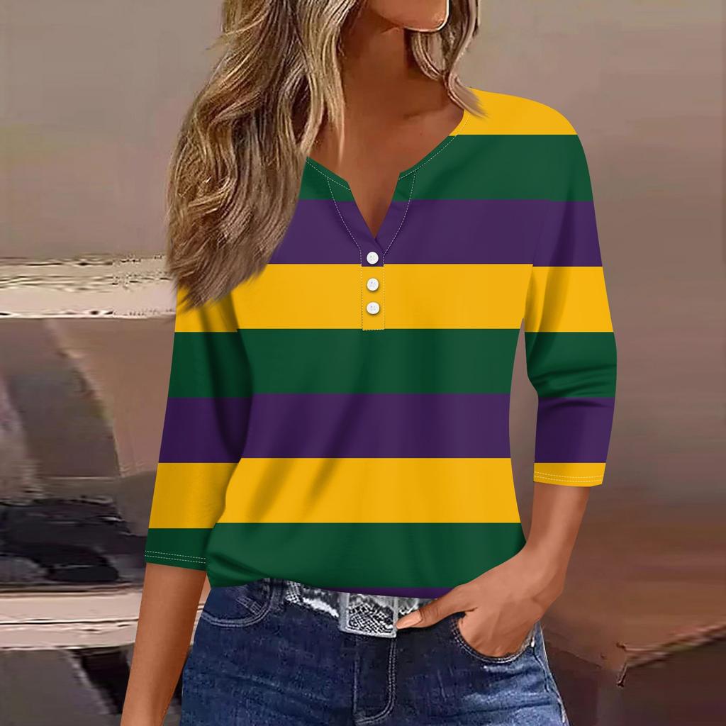 3/4 Sleeve Shirts For Women Cute Print Graphic Tees Blouses Casual Blouses V- Neck Tunic Tops