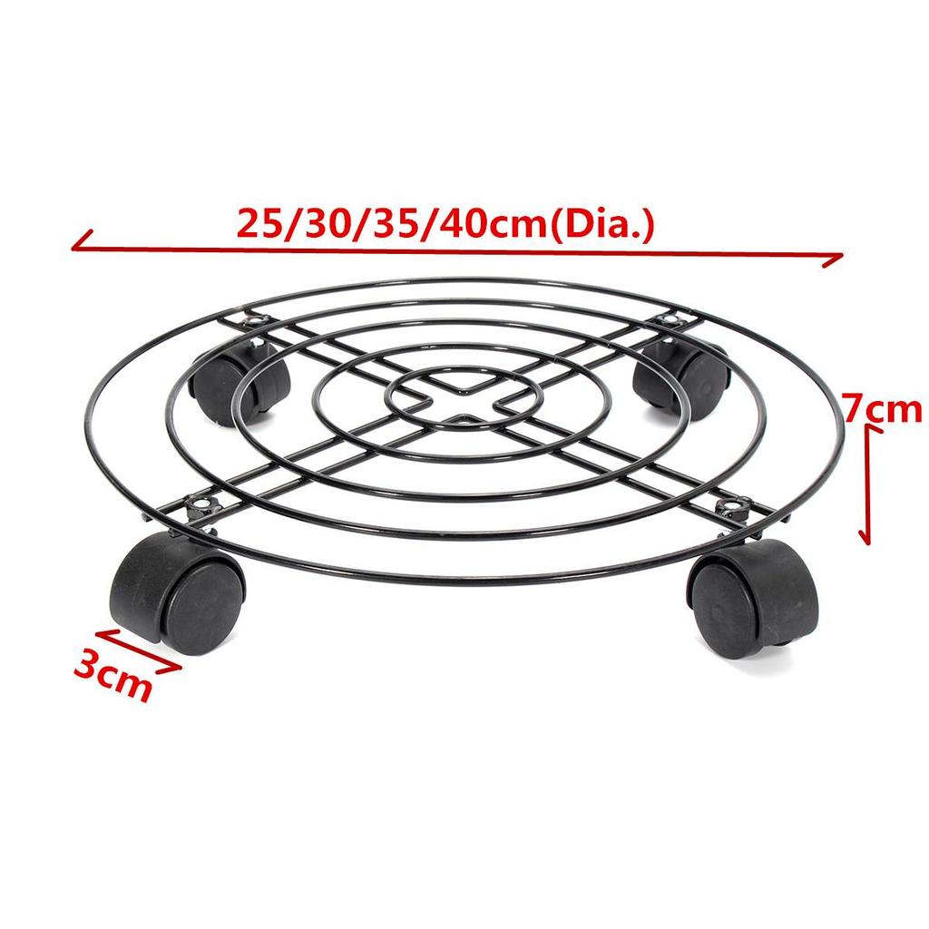 Black 4 Sizes Metal Round Flower Plant Pot Tray 4 Wheels Heavy Planter Flowers Pot Mover Trolley Plate Stand Holder Garden Tools