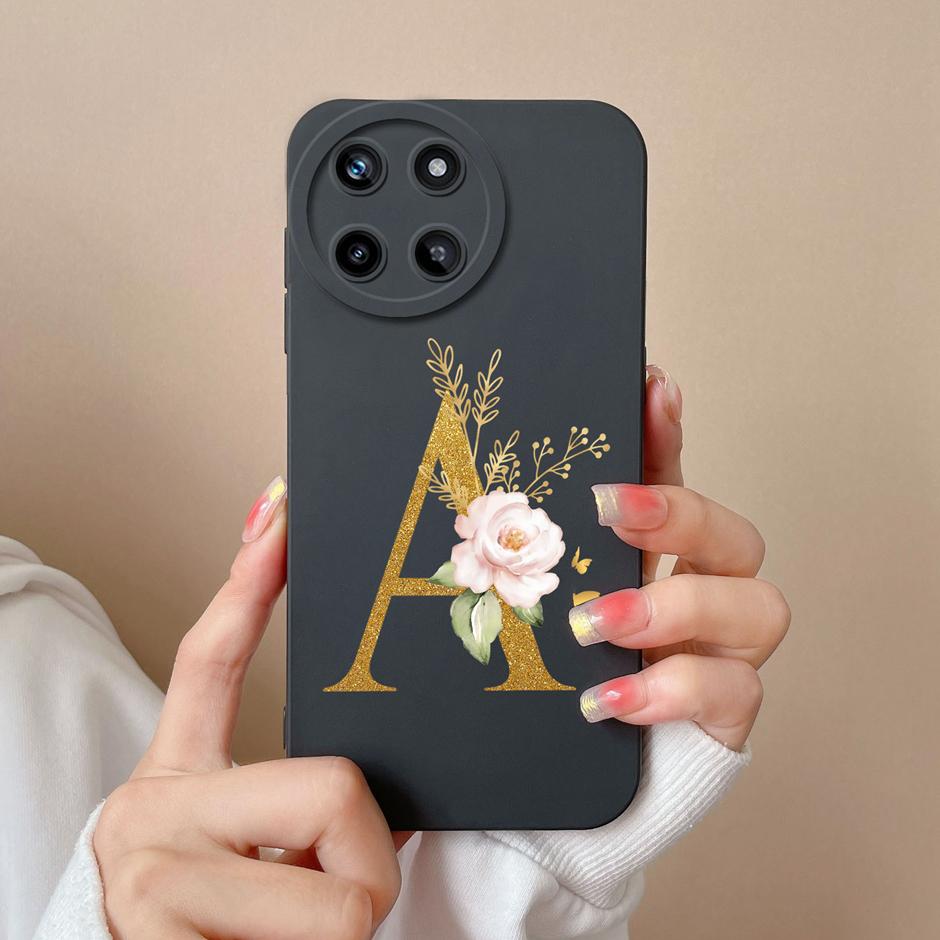 Чехол для телефона OPPO Realme 11 4G Милые Цветочные Буквы Матовый Жидкий Силикон Задняя Крышка Для Realme11 4G Ударопрочный Ультратонкий Корпус