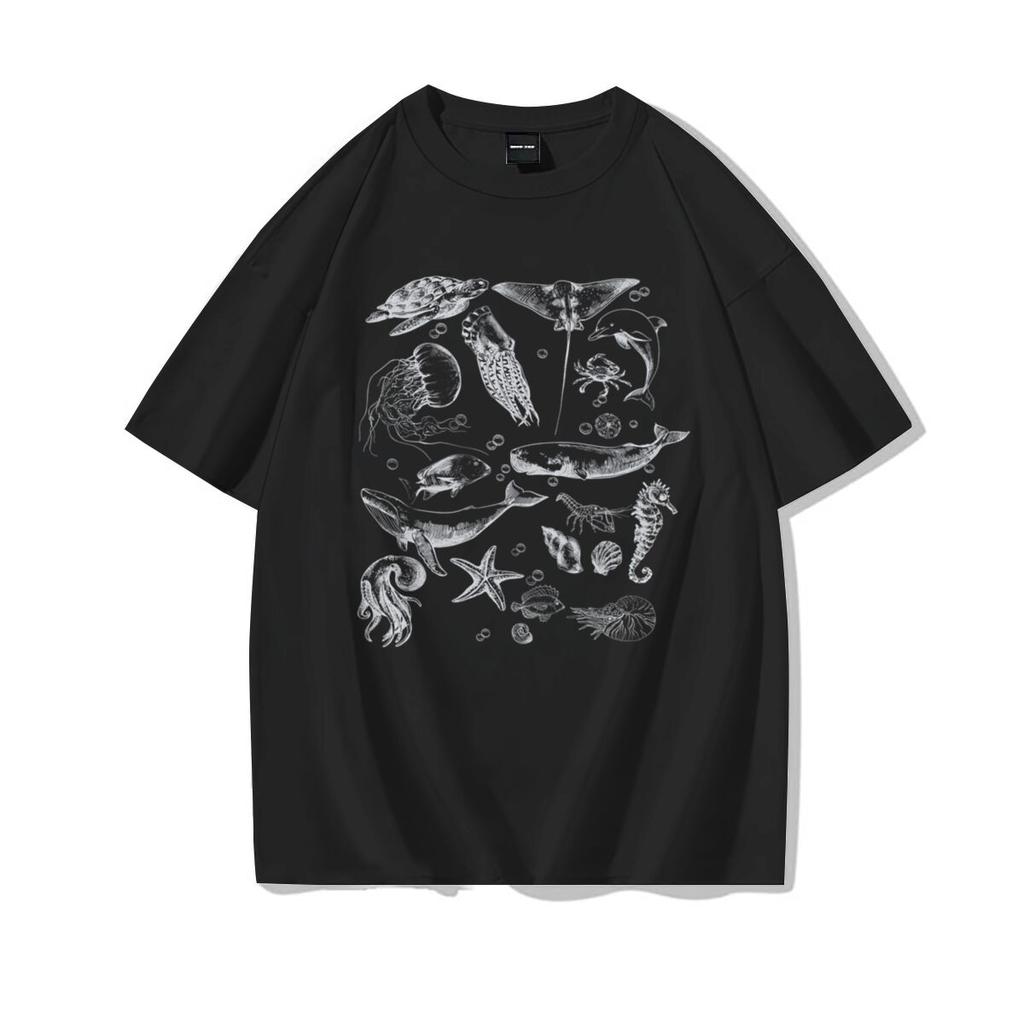 Loose Fit Unisexs Ocean Animals Tshirts Harajuku Trend Girls Short Sleeve Tee Summer Clothes Girl Casual Round Neck Cotton Tee