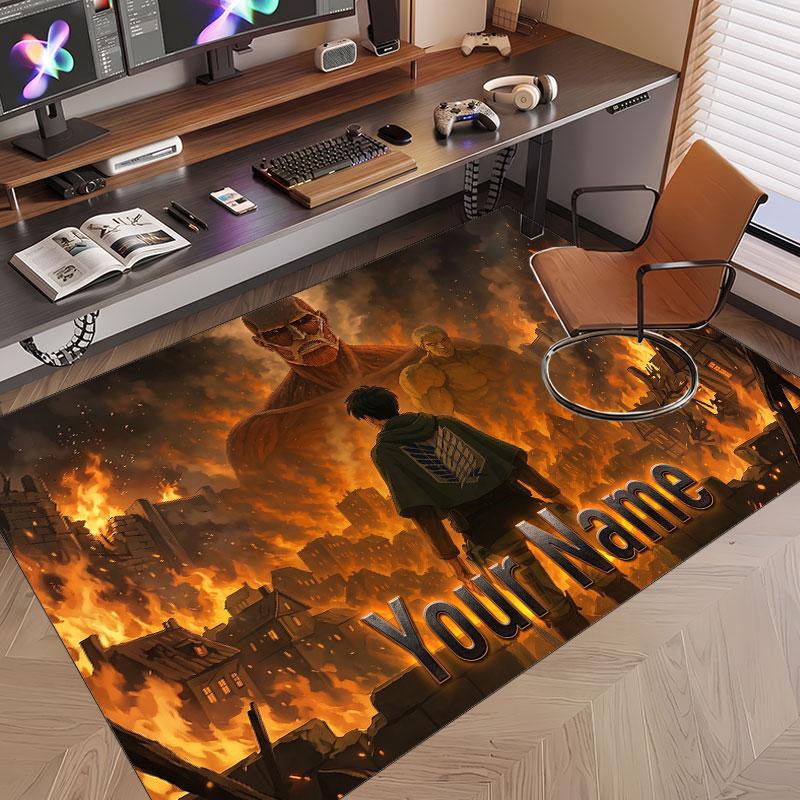 Custom Name Crystal Velvet Rug,Attack on Titan Comfortable Anti Slip Floor Mat For Room Decoration