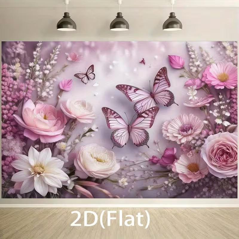 2D Bridal Shower Backdrop, Elegant Pink Floral & Butterfly Banner
