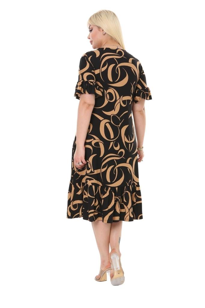 Женское платье большого размера с рюшами и карманами, коричневое платье с волнистым узором, платье больших размеров