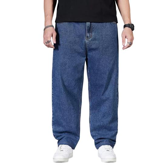 Мужские джинсы с высокой талией, однотонные сплайсированные джинсовые брюки с карманами, прямые, широкие, длинные брюки для повседневной носки