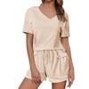Женские модные однотонные шорты с V-образным вырезом и короткими рукавами, домашняя пижама для отдыха, комплект из двух предметов