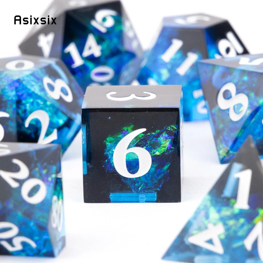 7 Pcs Dark Blue Resin White Number Sharp Edge Dice Polyhedral Dice Suitable for Role-Playing RPG Board Game