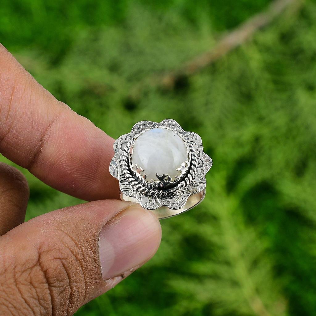 Mothers day Sale Sterling Silver Rainbow Moonstone Stone Stackable Ring Jewelry