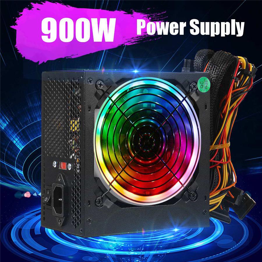 900W Power Supply 12cm Multicolor LED Fan 24 Pin PCI SATA 12V Computer Power Sup