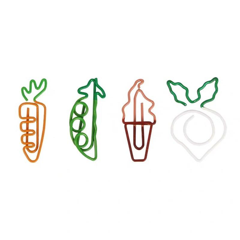 4PCS/lot Creative Kawaii Cute Vegetables Carrot Bean-shaped Metal Paper Clip Bookmark Stationery School Office Supplies