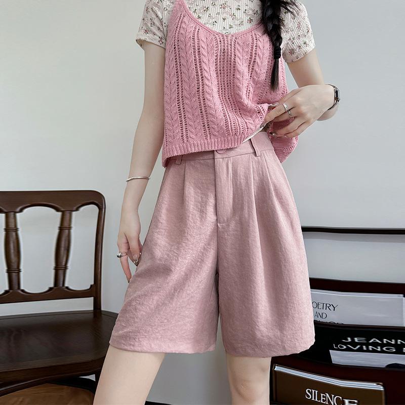 Костюмные шорты женские летние тонкие драпированные тонкие брюки с завышенной талией, широкие брюки