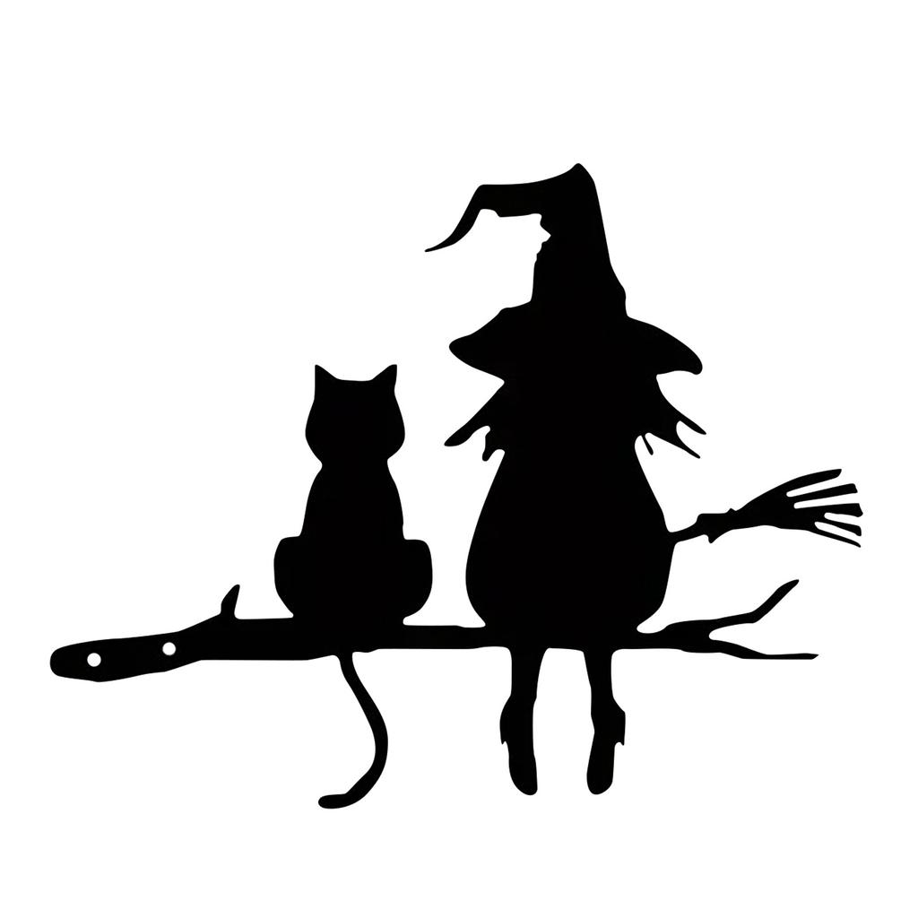 Metal Silhouette Cute Witch And Cat Garden Tree Stump Yard Art Decorative Tree Stump Plugin Garden