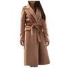 Women's Fashion Warm Winter Long Sleeve Solid V-neck Bandage Wool Coat