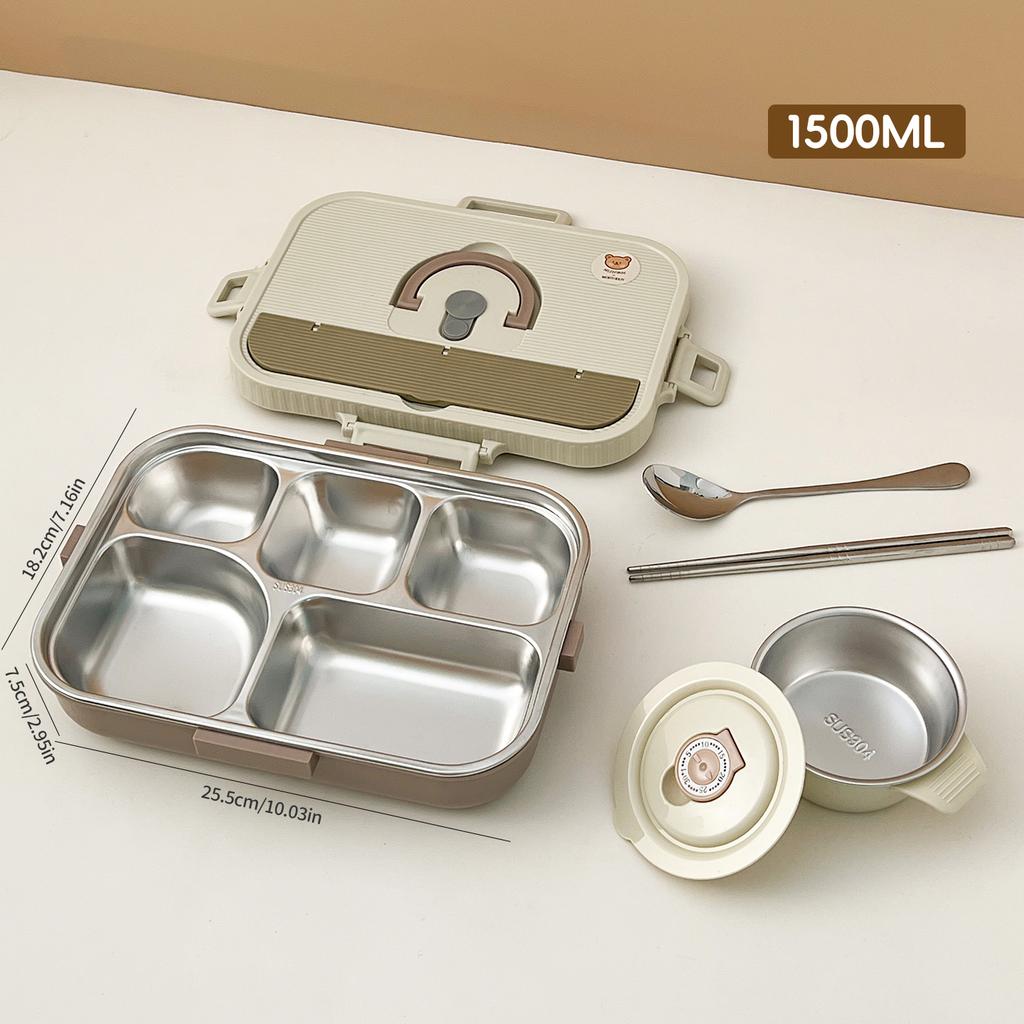 4/5 Compartment 304 Stainless Steel Divided Bento Lunch Box Set For Student Kid Heatable Sealed Lunch Container With Cutlery&Bow