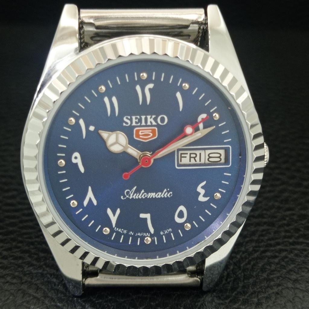 ЯПОНСКИЕ ВИНТАЖНЫЕ ОТРЕМОНТИРОВАННЫЕ МУЖСКИЕ АВТОМАТИЧЕСКИЕ ЧАСЫ SEIKO 5 6309A С СИННИМ ЦИФЕРБЛАТОМ a442484-1