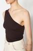 Women's Fashion Fitted One-Shoulder Stretchy Knitted Blouse with Brown Gather Detail