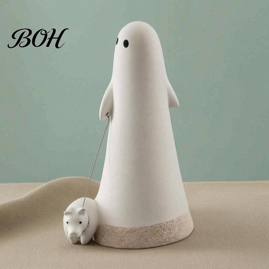 Artistic Resin Ghost Craft Dog Statue, Cute Walking Figurine, Spooky Halloween Party Table Centerpiece Decoration for Tabletop Mantel Shelf