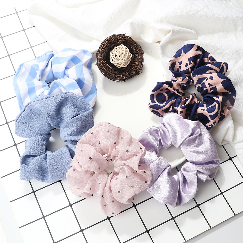 5PCS Mixed Colors Fashion Hair Bands Korean Elastic Satin Silk Dots Hair Tie for Women Girls Ponytail Holder Scrunchie